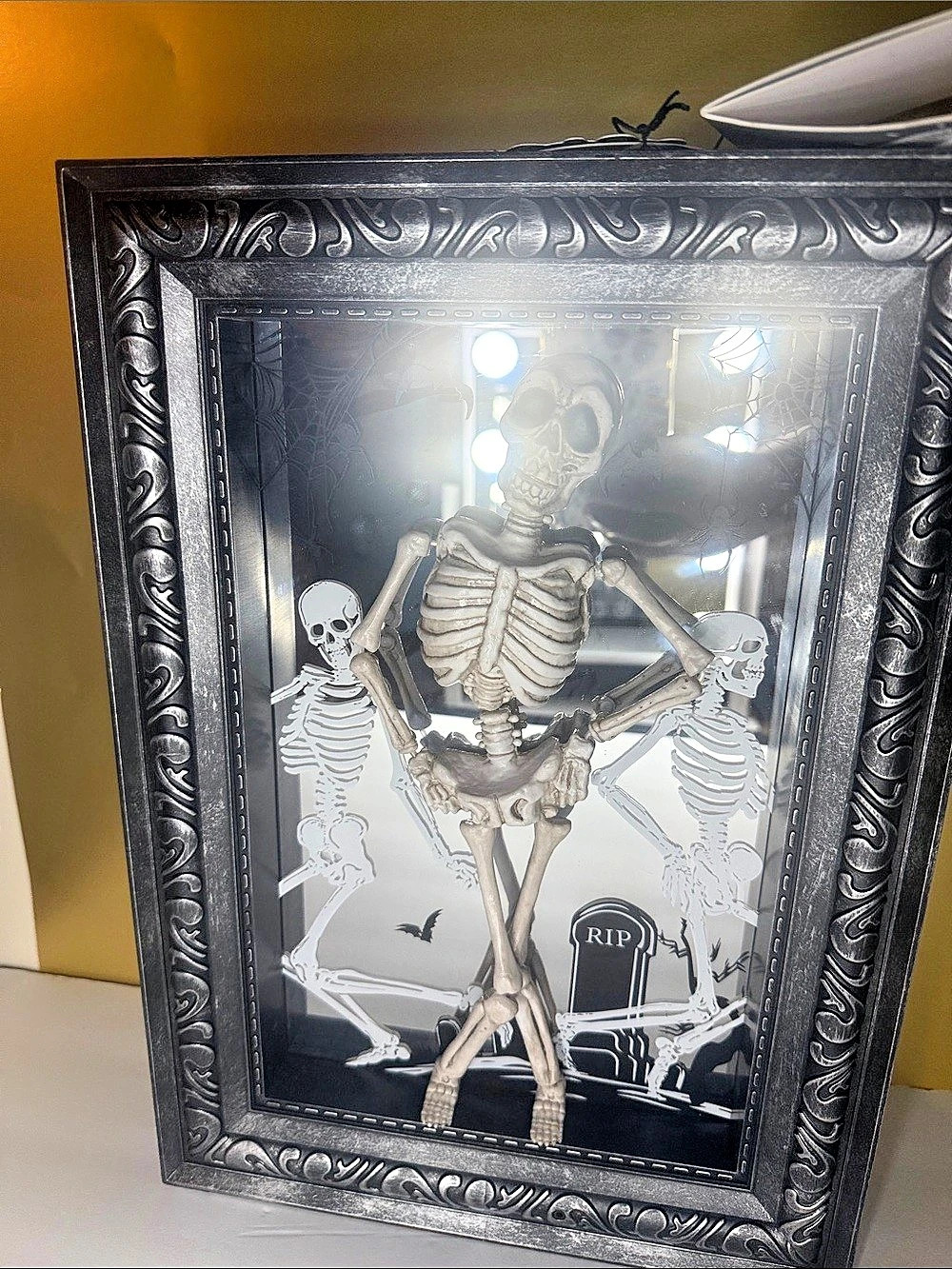 Dancing Skeleton Infinity Mirror Frame Illuminated Halloween Decor